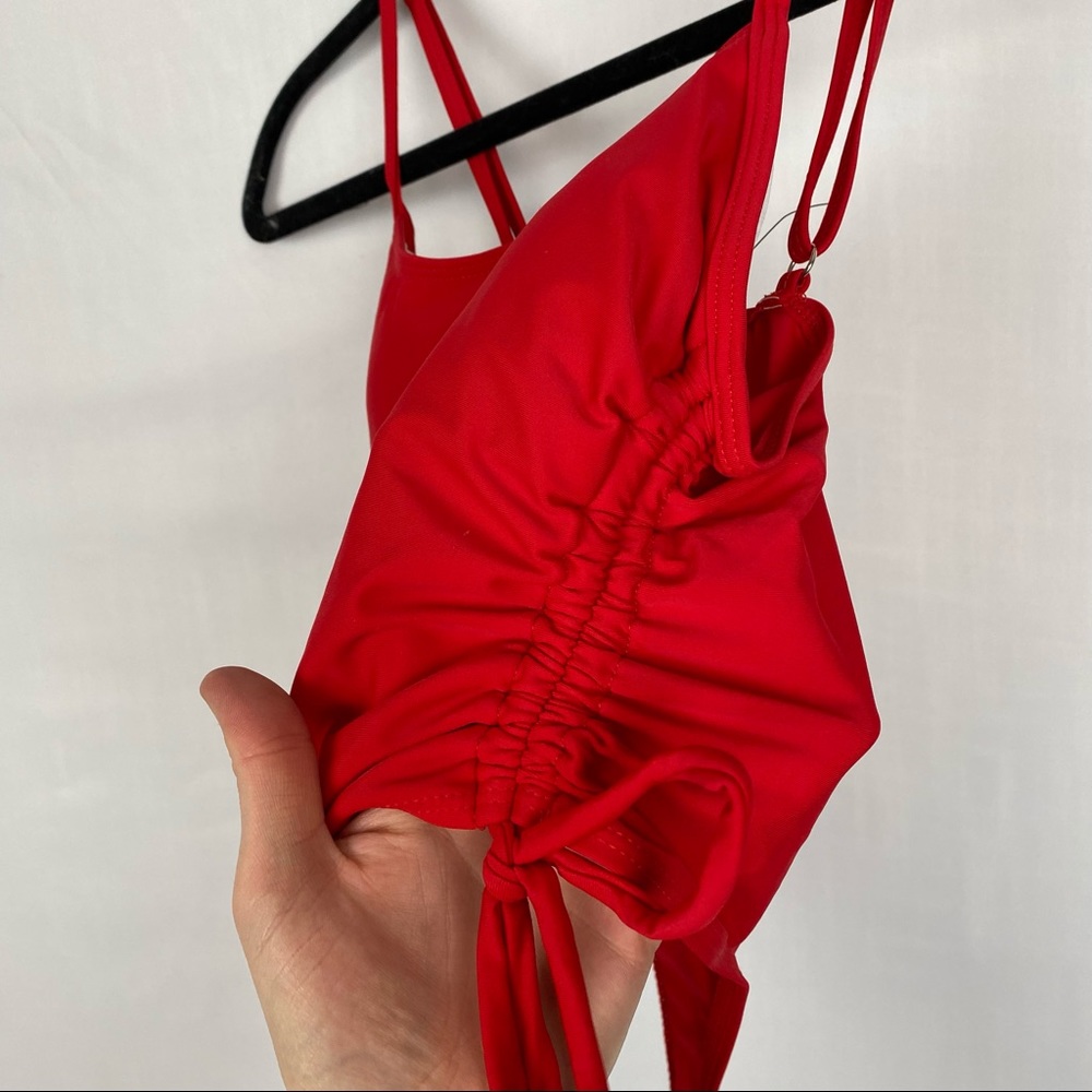 NWOT Red High Leg French Cut Ultra Cheeky Backless Tie Sides One Piece Swimsuit - Picture 4 of 8